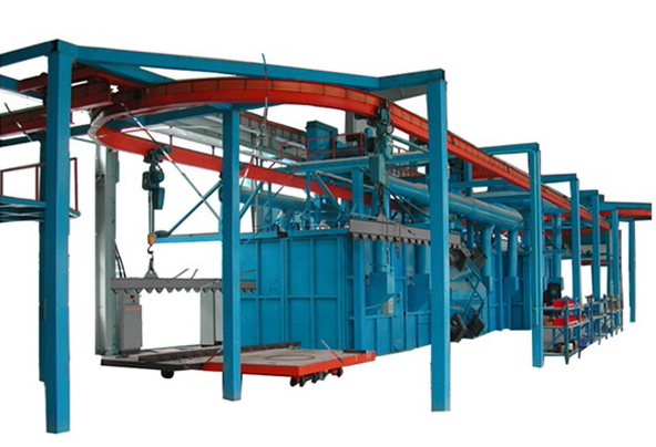 懸鏈?zhǔn)桨l(fā)動機缸體拋丸機整機圖 懸鏈?zhǔn)桨l(fā)動機缸體拋丸機整機圖